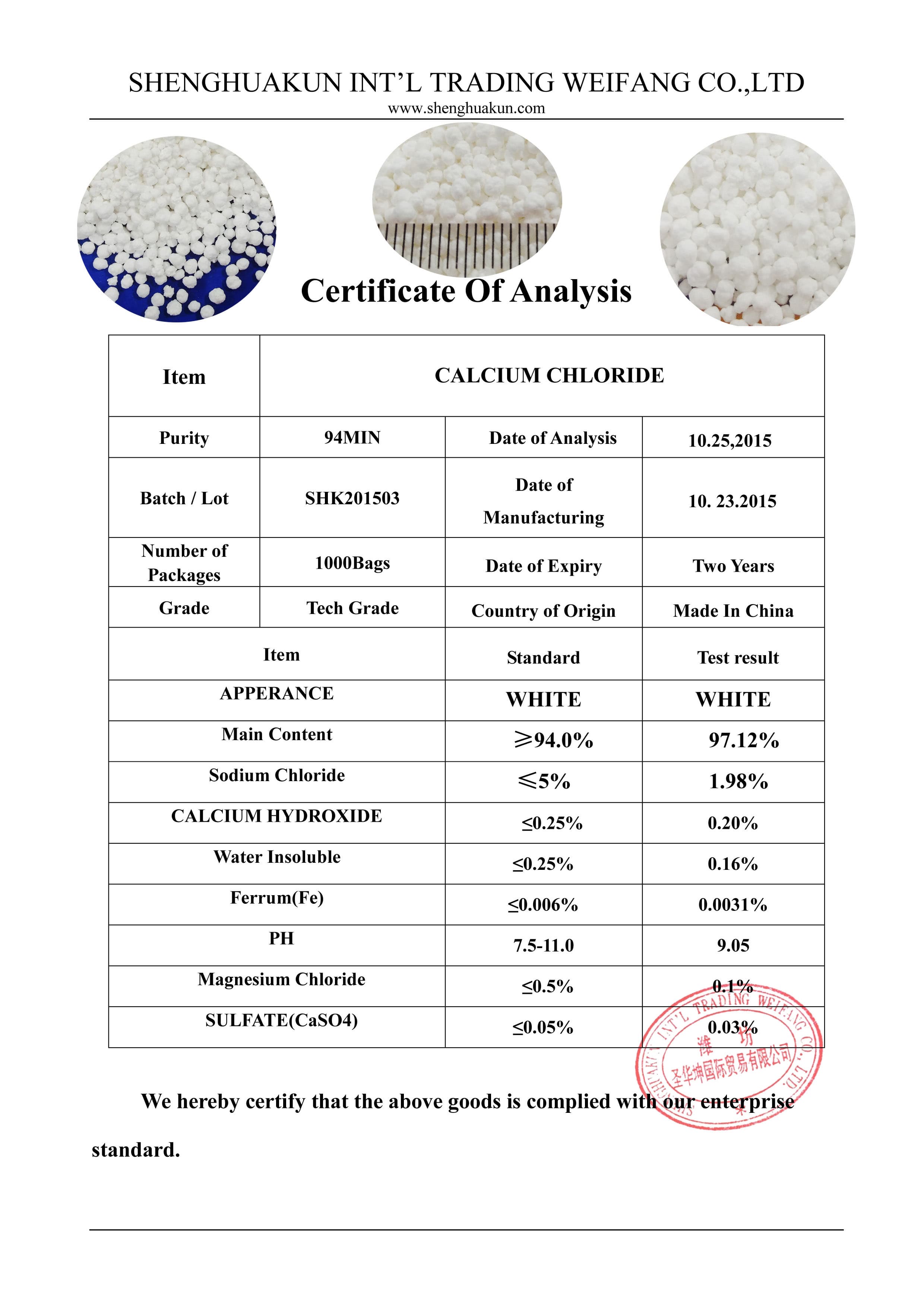 Snow removal Calcium Chloride Anhydrous